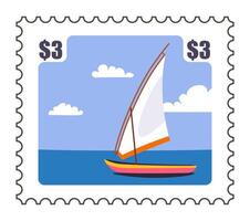 Mailing sticker with sailboat or yacht in sea vector