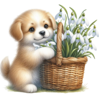 AI generated a dog with flowers in a basket png