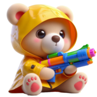 ai generiert süß Bär halten ein Spielzeug Wasser Gewehr während Songkran png