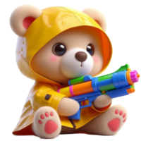 ai gerado fofa Urso segurando uma brinquedo água arma de fogo durante songkran png