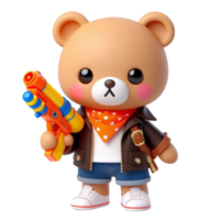 ai gerado fofa Urso segurando uma brinquedo água arma de fogo durante songkran png