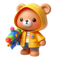 ai gerado fofa Urso segurando uma brinquedo água arma de fogo durante songkran png