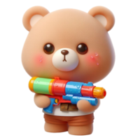 ai gerado fofa Urso segurando uma brinquedo água arma de fogo durante songkran png