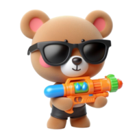 ai gerado fofa Urso segurando uma brinquedo água arma de fogo durante songkran png