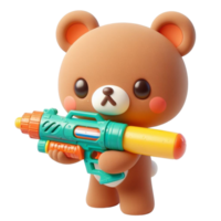 ai gerado fofa Urso segurando uma brinquedo água arma de fogo durante songkran png