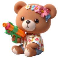 ai généré mignonne ours en portant une jouet l'eau pistolet pendant Songkran png