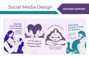 Social media stories set with support program ad vector