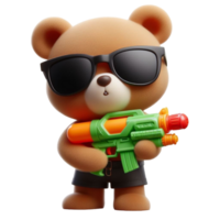 ai gerado fofa Urso segurando uma brinquedo água arma de fogo durante songkran png