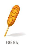 Corn dog, American snack on stick with ketchup vector