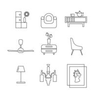 Sitting room element set bundle in white background. Free vector