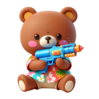 ai gerado fofa Urso segurando uma brinquedo água arma de fogo durante songkran png