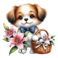 ai generado un perro con flores en un cesta png