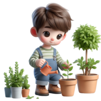 AI generated two cartoon children holding a plant in a pot png