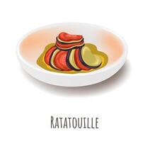 Ratatouille, vegetal grueso estofado con especias vector