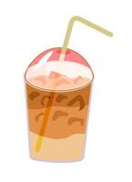 Cold frappe drink glass with ice to go with straw vector