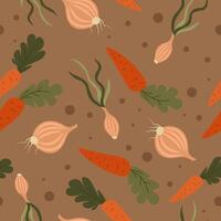 Veggies from farm, carrot and onion pattern print vector