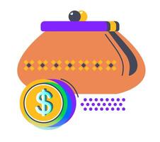 Purse with dollar coin, personal budget money vector