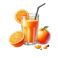 ai generado naranja jugo con Paja y rebanadas png