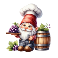 ai généré une dessin animé gnome avec du vin et les raisins png