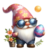 ai generiert Ostern Gnom mit Sonnenbrille und Blumen png