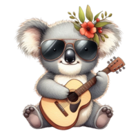 AI generated koala bear playing guitar png