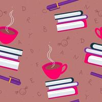 Pen and letters, cup on stack of books pattern vector