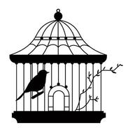 Vintage cage with avian animal, small bird vector