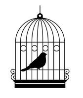 Vintage metal cage with bird, avian animal vector