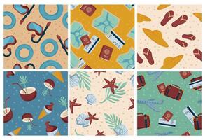 Decorative pattern set with summer travel elements vector