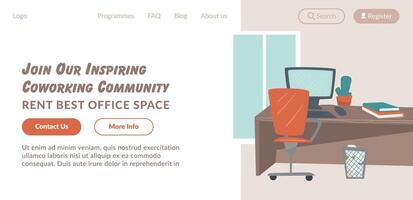 Coworking community for rent, office space web vector