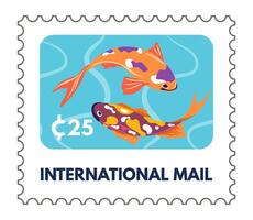 internacional correo, koi pescado japonés tarjeta postal vector