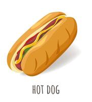 caliente perro con mostaza y salsa de tomate, calle comida rápida vector