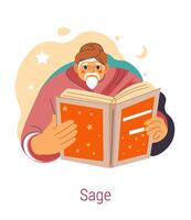 Jungian archetype of Sage, male reading books vector