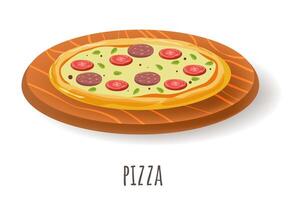 Italian pizza with pepperoni and tomato slices vector