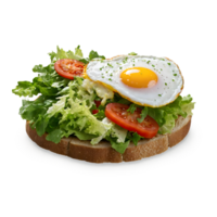 ai gegenereerd isometrische voedsel met een zonnige kant omhoog ei Aan geroosterd brood met salade Aan de bodem Aan transparant achtergrond png