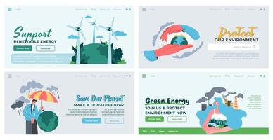 Landing page design set with green energy offer vector