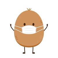 Potato wearing a face mask. Potato character design. Potato  vector on white background.