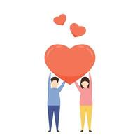 Valentine's day poster. Couple with balloon heart. Vector illustration in cartoon style.