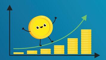 Cryptocurrency price up. Gold coin going up. Graph up. vector