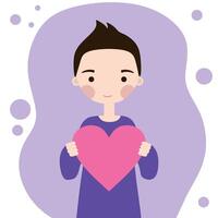 Cute white boy with a pink heart flat illustration vector