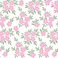 Soft Pink Minimalistic Flowers Pattern with Green Leaves vector