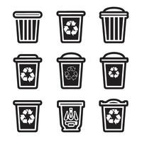 Set of icons for recycling and trash cans. Trash can symbol. Recycle symbol. Line icon vector