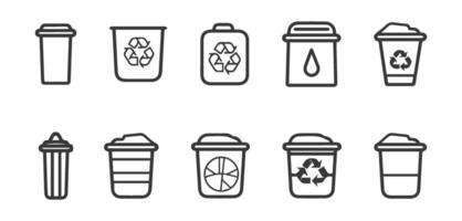 Set of icons for recycling and trash cans. Trash can symbol. Recycle symbol. Line icon vector