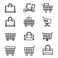 Modifiable stroke icons for online buying and business. Online shopping thin line icons. Modifiable icons for shopping vector