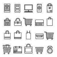 A set of line icons for online shopping and e-commerce, as well as an assortment of e-commerce symbols with adjustable strokes vector