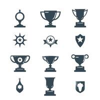 Silhouettes of the Winner Medal and Trophy Cup. Collection of winning icons. Collection of award emblems. Trophy and award cup icon set. vector