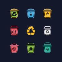 conjunto de íconos para reciclaje y basura latas basura lata símbolo. reciclar símbolo. línea icono vector