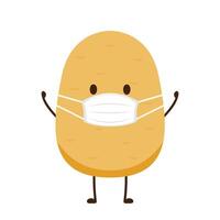 Potato wearing a face mask. Potato character design. Potato  vector on white background.