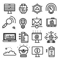 Web development icon collection development line icons set startup, analytics, marketing symbols vector