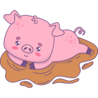 Lying funny pig in dirty puddle png